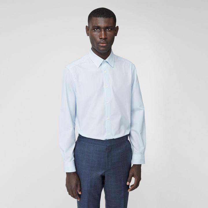 Burberry Burberry Classic Fit Striped Cotton Poplin Dress Shirt, Size: 16, Blue