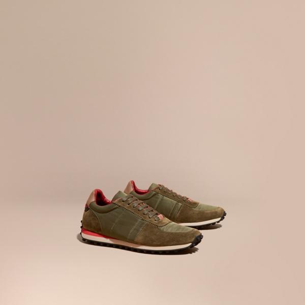 Burberry House Check Trim Suede And Technical Satin Sneakers