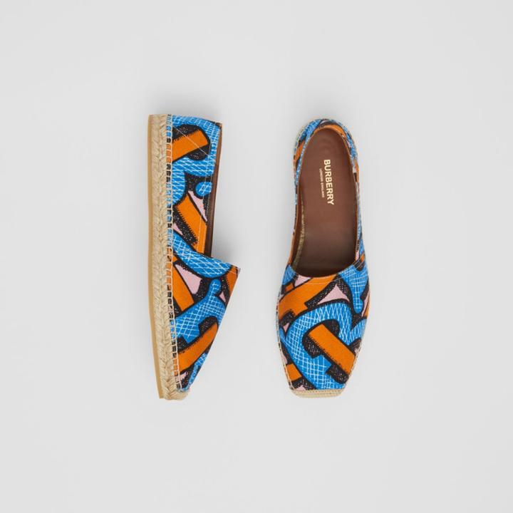 Burberry Burberry Monogram Print Cotton Canvas Espadrilles, Size: 36, Blue