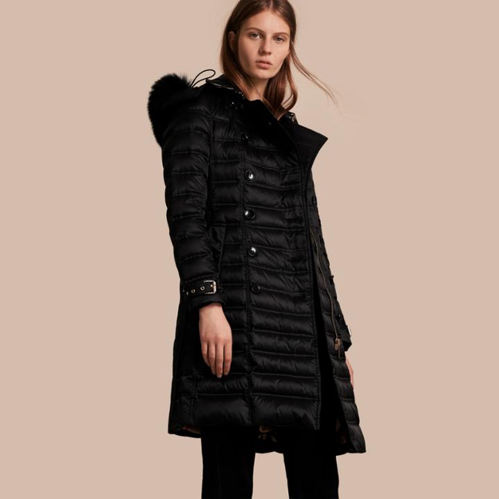 Burberry Burberry Down-filled Puffer Coat With Fur Trim, Size: S, Black