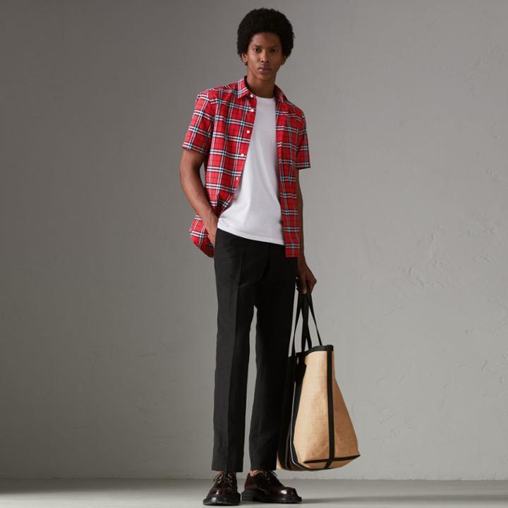 Burberry Burberry Short-sleeve Check Cotton Shirt, Red