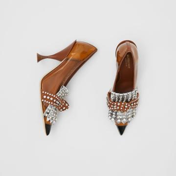 Burberry Burberry Crystal Kiltie Fringe Vinyl And Leather Point-toe Pumps, Size: 38, Brown