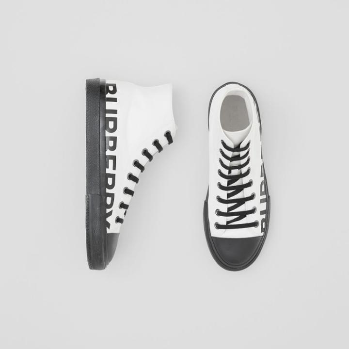 Burberry Burberry Logo Print Cotton Gabardine High-top Sneakers, Size: 43, White