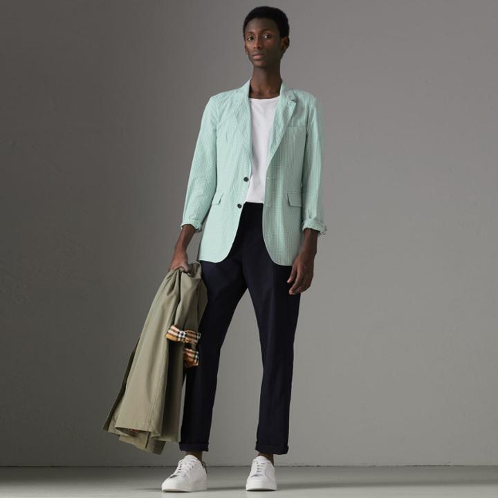 Burberry Burberry Slim Fit Gingham Cotton Tailored Jacket, Size: 42r, Blue