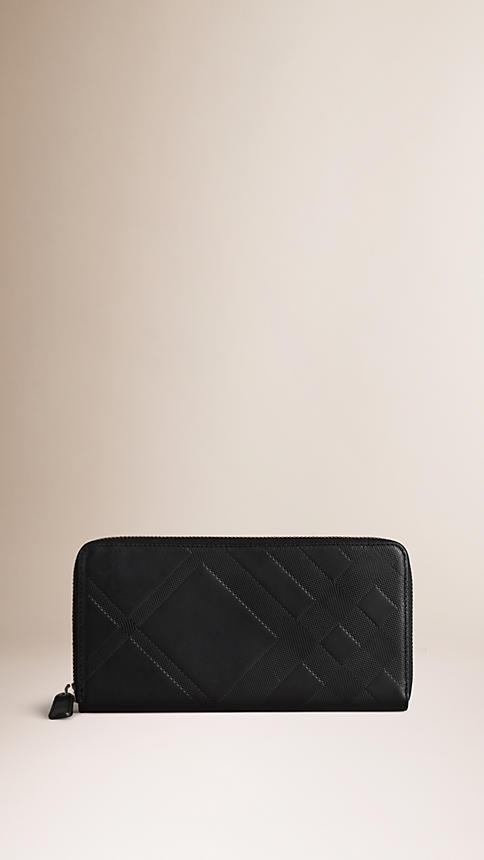 Burberry Check-embossed Leather Ziparound Wallet