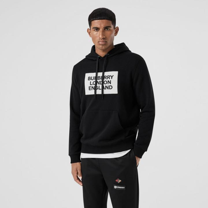 Burberry Burberry Logo Appliqu Cotton Hoodie, Size: Xxxl, Black
