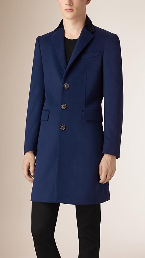 Burberry Virgin Wool Cashmere Topcoat With Velvet Topcollar
