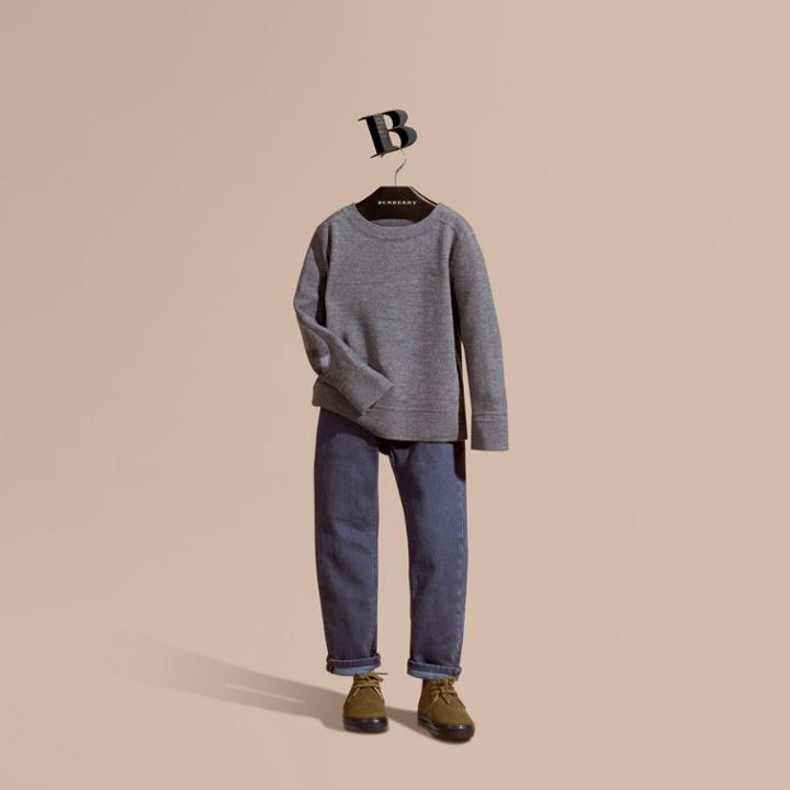 Burberry Burberry Check Elbow Patch Merino Wool Sweater, Size: 6y, Grey