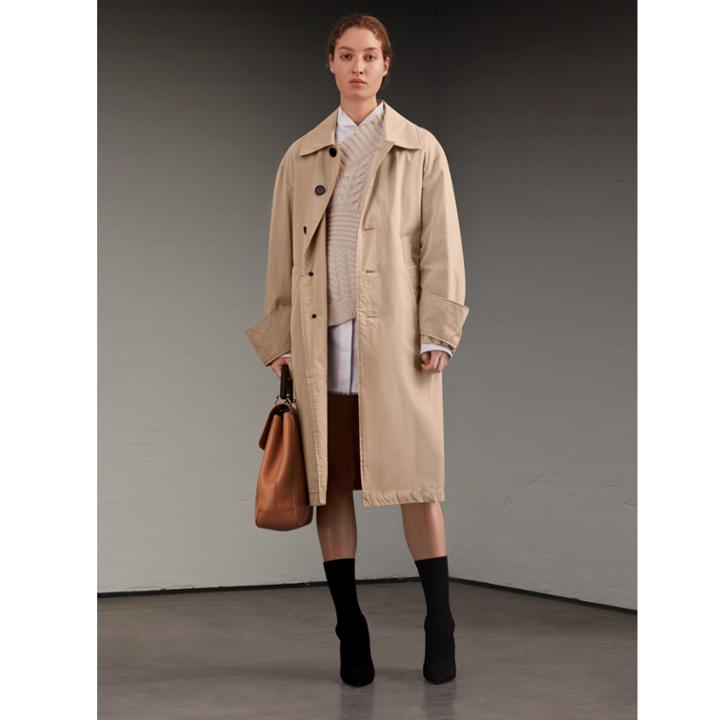 Burberry Burberry Unisex Tropical Gabardine Car Coat With Exaggerated Cuffs, Beige