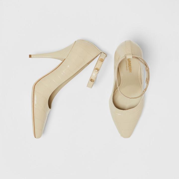 Burberry Burberry Triple Stud Embossed Leather Point-toe Pumps, Size: 38.5, Beige