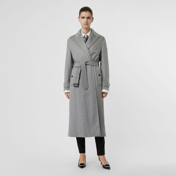 Burberry Burberry Peak Lapel Cashmere Wrap Coat, Size: 06, Grey