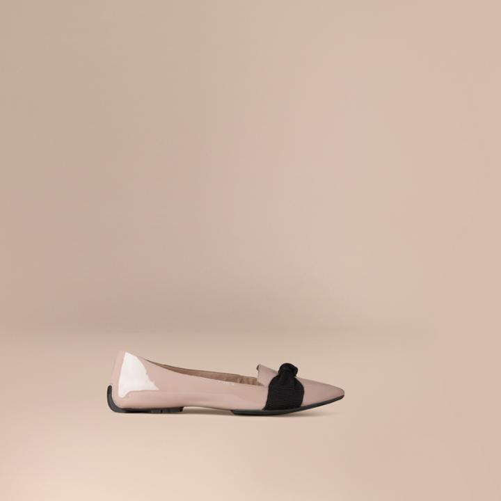 Burberry Burberry Patent Leather Loafers With Grosgrain Bow, Size: 38, Grey