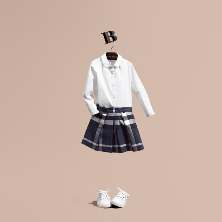 Burberry Burberry Pleated Check Cotton Skirt, Size: 8y, Blue