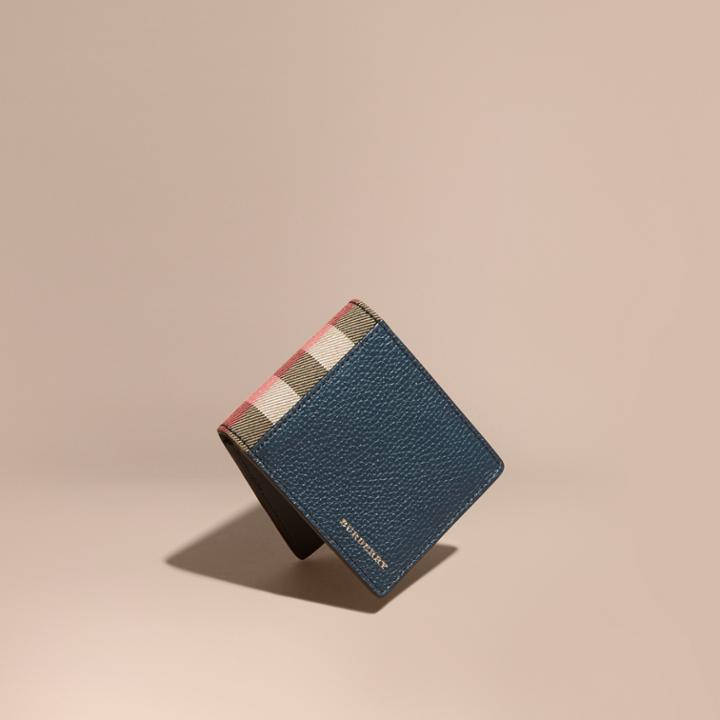 Burberry Burberry Grainy Leather And House Check Folding Wallet, Blue