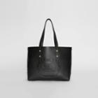Burberry Burberry Small Embossed Crest Leather Tote, Black