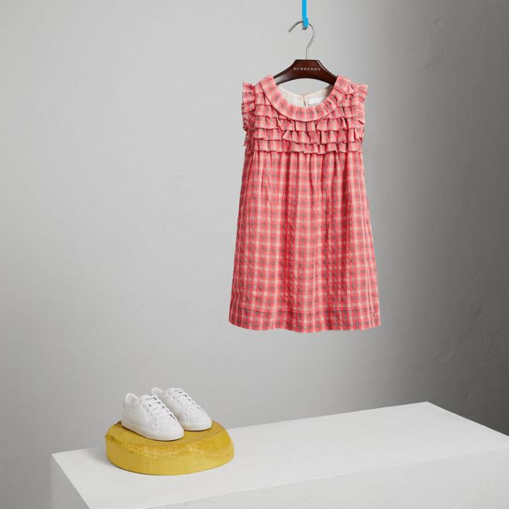 Burberry Burberry Sleeveless Check Seersucker Dress, Size: 6y