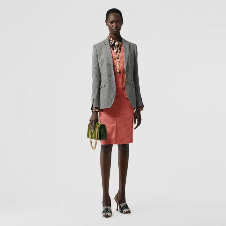 Burberry Burberry Waistcoat Detail Houndstooth Check Wool Blazer, Size: 08, Bright Red