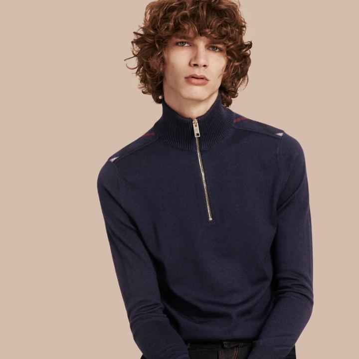 Burberry Burberry Zip-collar Merino Wool Sweater, Blue