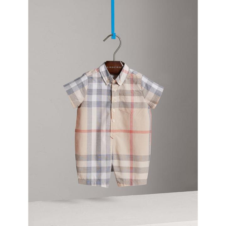 Burberry Burberry Check Cotton Playsuit, Size: 24m, Beige