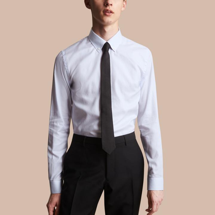 Burberry Burberry Slim Fit Button-down Collar Striped Cotton Poplin Shirt, Size: 15, Blue