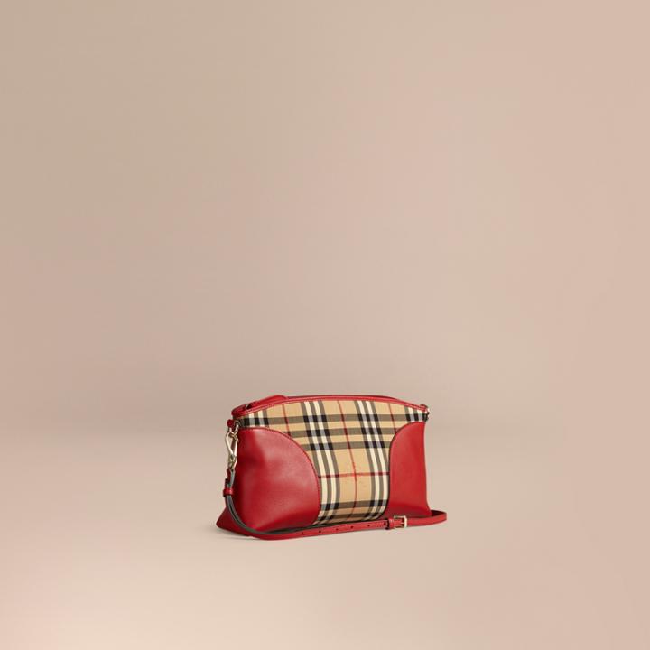 Burberry Burberry Horseferry Check And Leather Clutch Bag, Red