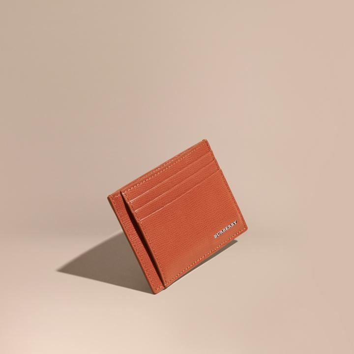 Burberry Burberry London Leather Money Clip Card Case, Orange