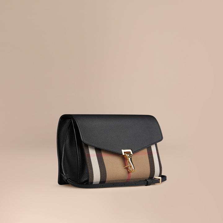 Burberry Burberry Small Leather And House Check Crossbody Bag, Black