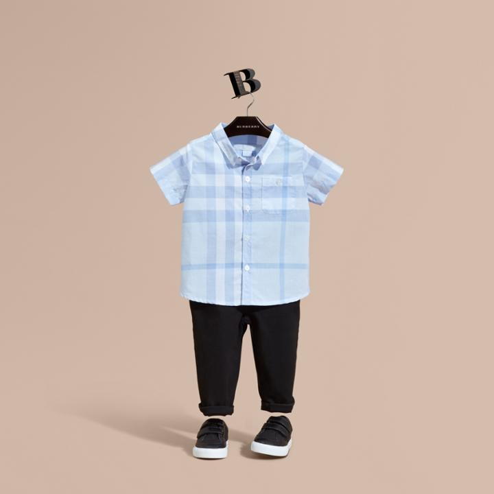 Burberry Burberry Short-sleeve Check Cotton Shirt, Size: 24m, Blue