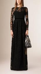 Burberry Prorsum Floral Lace Sheer Panel Gown