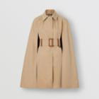 Burberry Burberry Leather Detail Cotton Gabardine Belted Cape, Size: Xs/s, Yellow