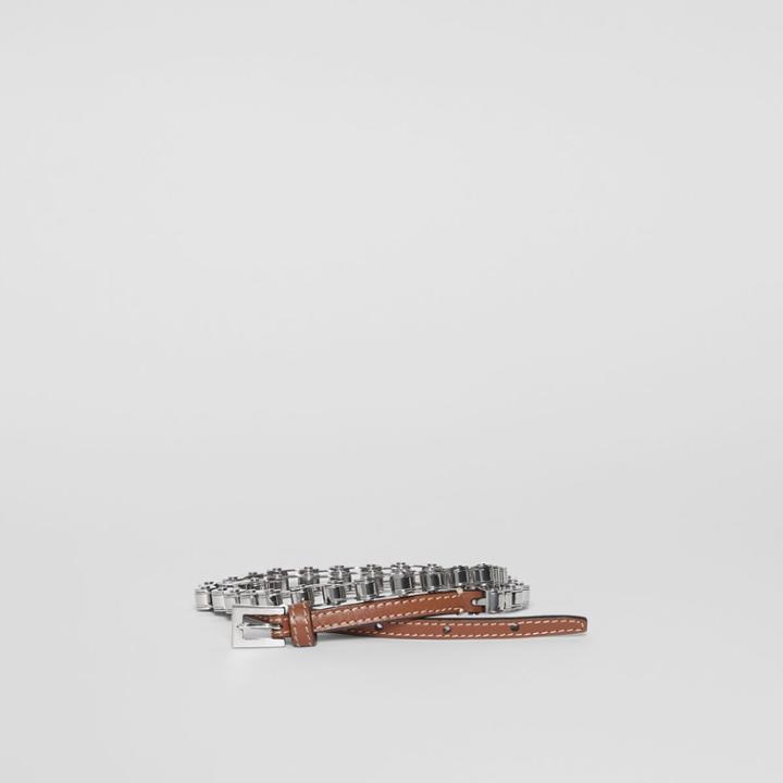 Burberry Burberry Leather And Bicycle Chain Belt, Size: M, Brown