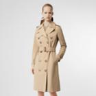 Burberry Burberry Leather D-ring Detail Cotton Gabardine Trench Coat, Size: 14, Yellow