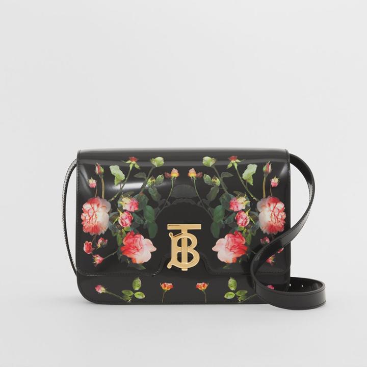Burberry Burberry Medium Rose Print Leather Tb Bag