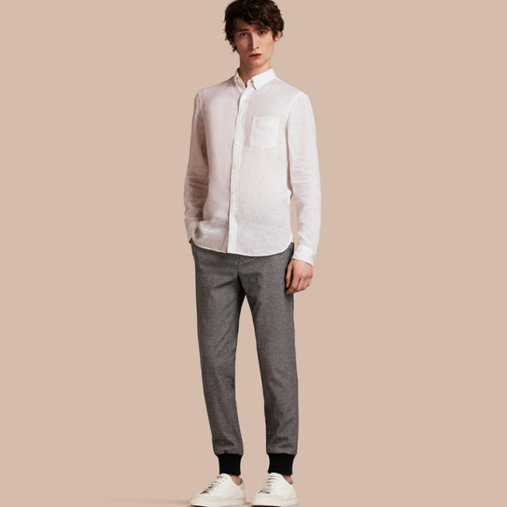 Burberry Burberry Prince Of Wales Cotton Wool Trousers With Knit Cuffs, Size: 48, Grey