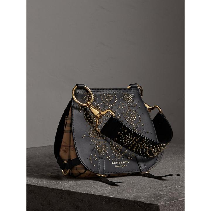 Burberry Burberry The Bridle Bag In Fruit And Flowers Riveted Leather, Black