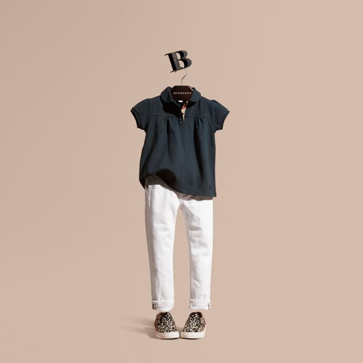 Burberry Burberry Peter Pan Collar Cotton Piqu Polo Shirt, Size: 12y, Blue