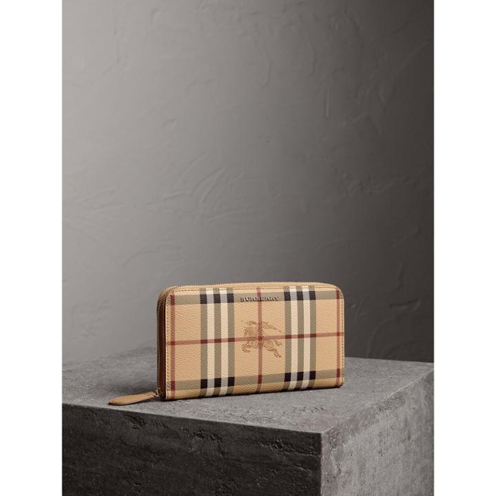 Burberry Burberry Haymarket Check And Leather Ziparound Wallet, Beige
