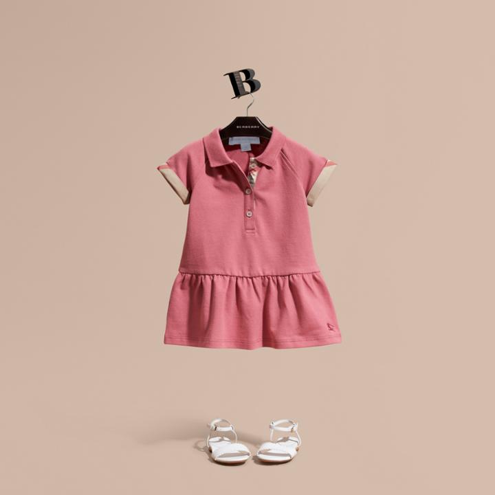 Burberry Burberry Check Detail Stretch Cotton Piqu Dress, Size: 2y, Red