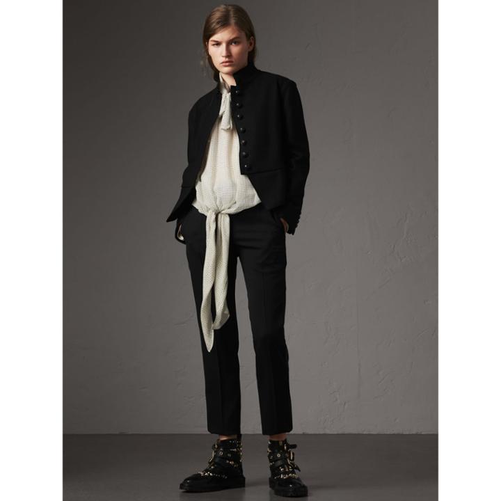 Burberry Burberry Wool Blend Military Jacket, Size: 04, Black