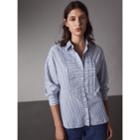Burberry Burberry Pleated Bib Striped Cotton Shirt, Size: 10, Blue