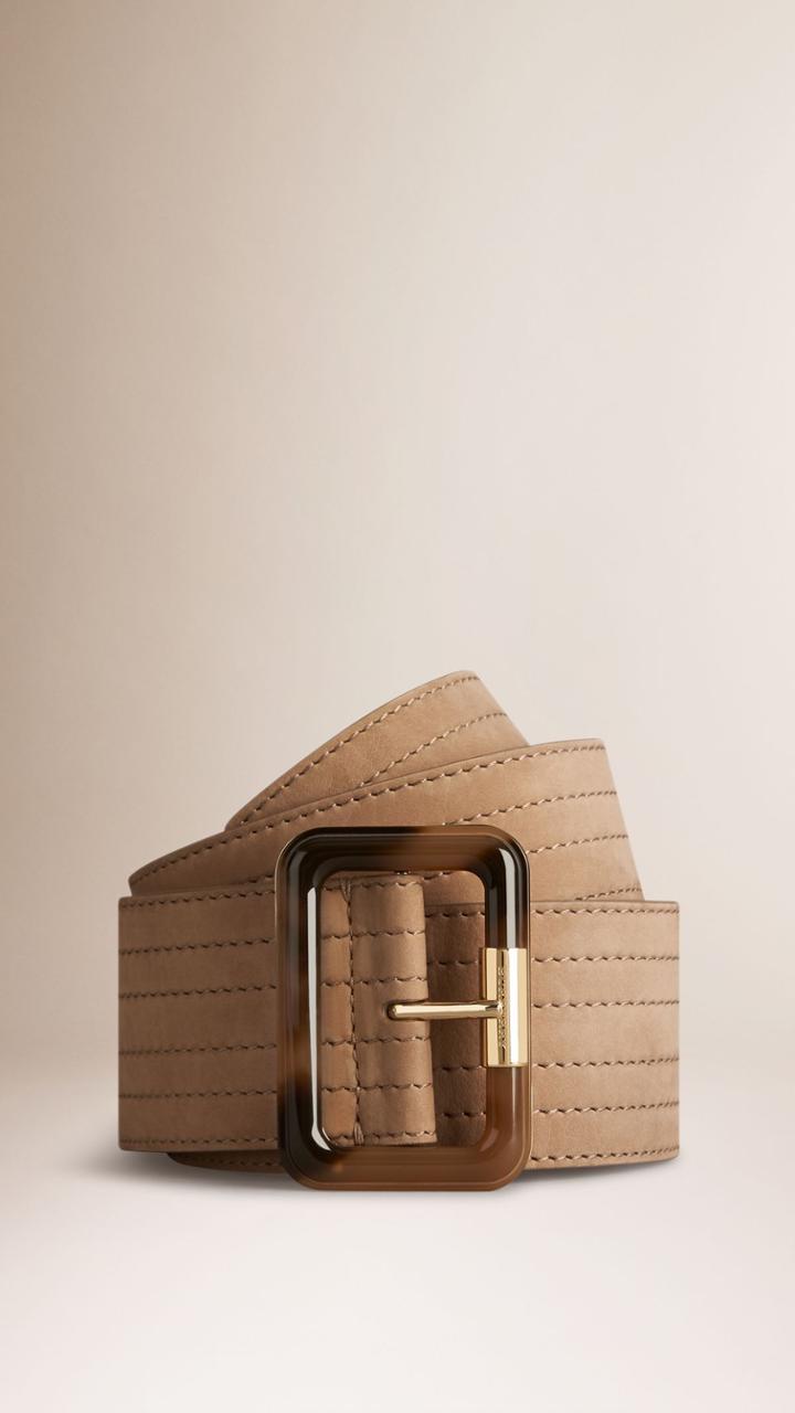 Burberry Burberry Horn-look Buckle Nubuck Belt, Size: 90, Yellow