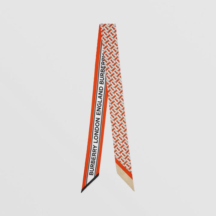 Burberry Burberry Monogram And Logo Print Silk Skinny Scarf, Red