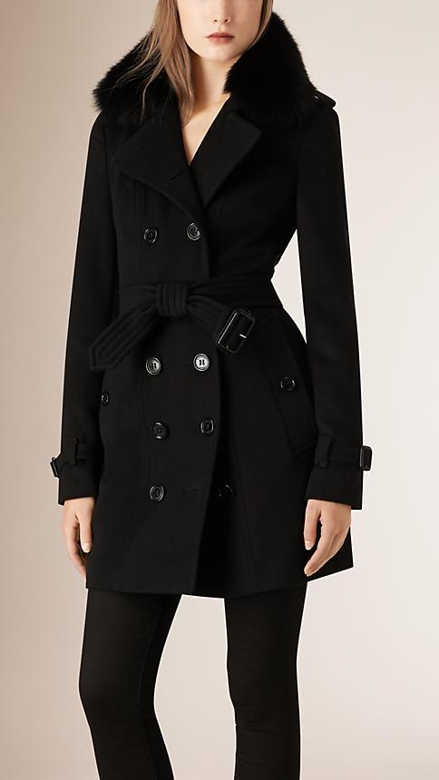 Burberry Fox Fur Collar Wool Cashmere Trench Coat