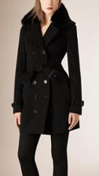 Burberry Fox Fur Collar Wool Cashmere Trench Coat