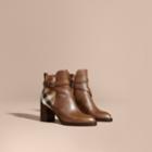 Burberry Burberry House Check And Leather Ankle Boots, Size: 35, Beige
