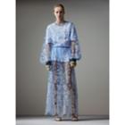 Burberry Burberry Puff-sleeve Embroidered Tulle Dress, Size: 04, Blue