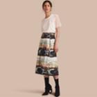 Burberry Burberry Reclining Figures: Bunched Print Stretch Cotton Skirt, Size: 06, White