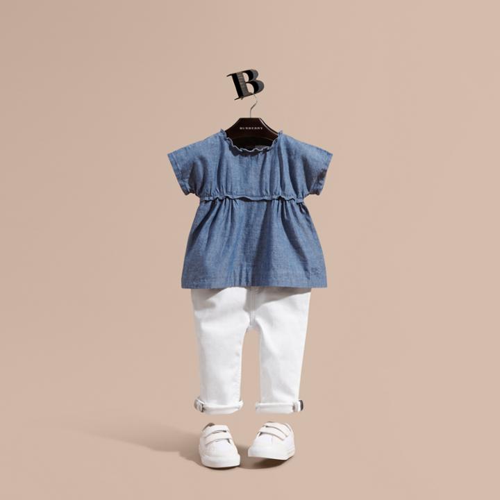 Burberry Burberry Ruffle Detail Cotton Chambray Top, Size: 3y, Blue
