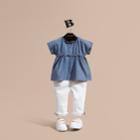 Burberry Burberry Ruffle Detail Cotton Chambray Top, Size: 3y, Blue