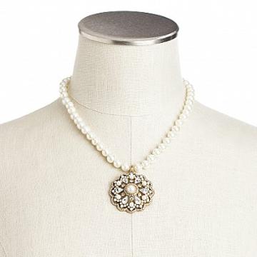 Floral Crystal and Pearl Pendant Necklace